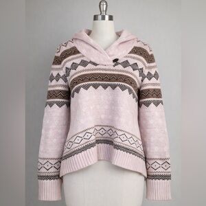 Chaps Pink Fair Isle Knit Sweater XL 100% Cotton Cozy Winter